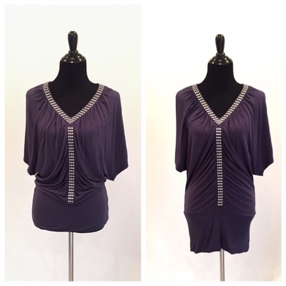 Kenar Tops - Kenar Gray Studded Batwing Tunic